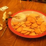 SuperBowl spicy dip, crackers, football food